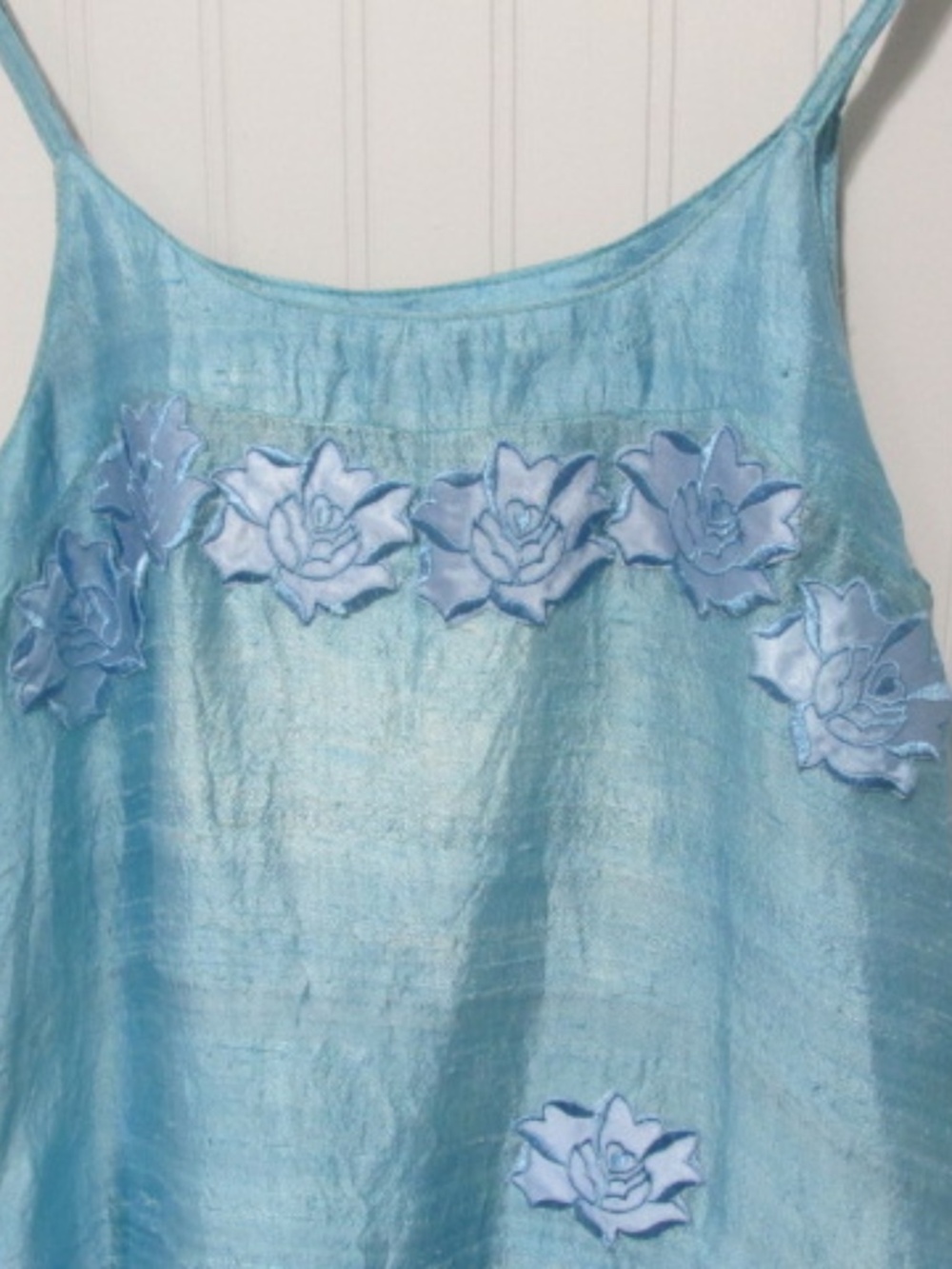 A-line Aqua Blue Embroidered Slip Midi Sundress, Size S - Picture 3 of 4